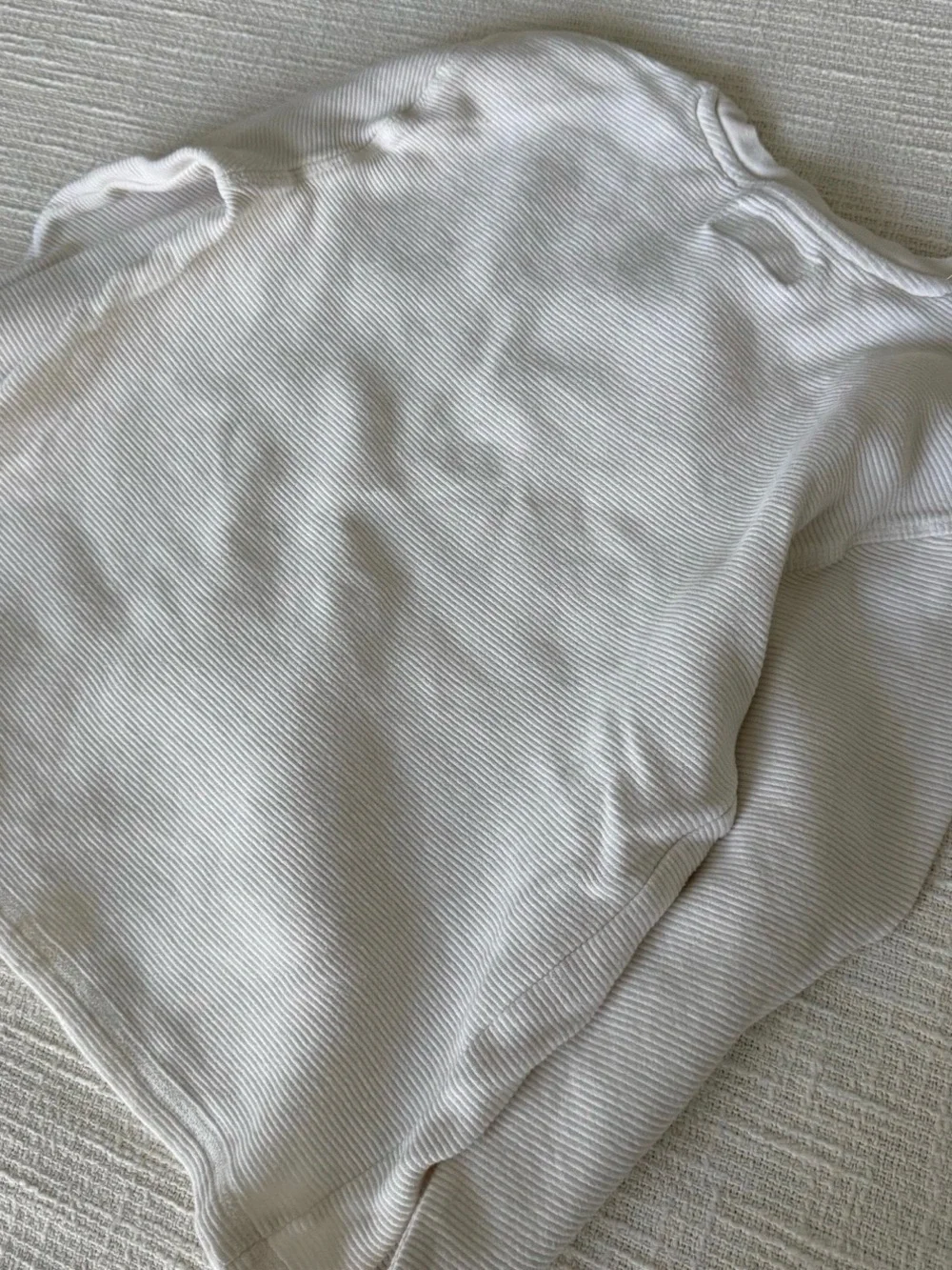 Zara White Long Sleeve Ribbed Crewneck Top